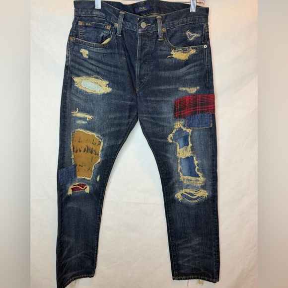 Polo Ralph Lauren Limited Edition Varick Slim Repaired Patchwork Jeans